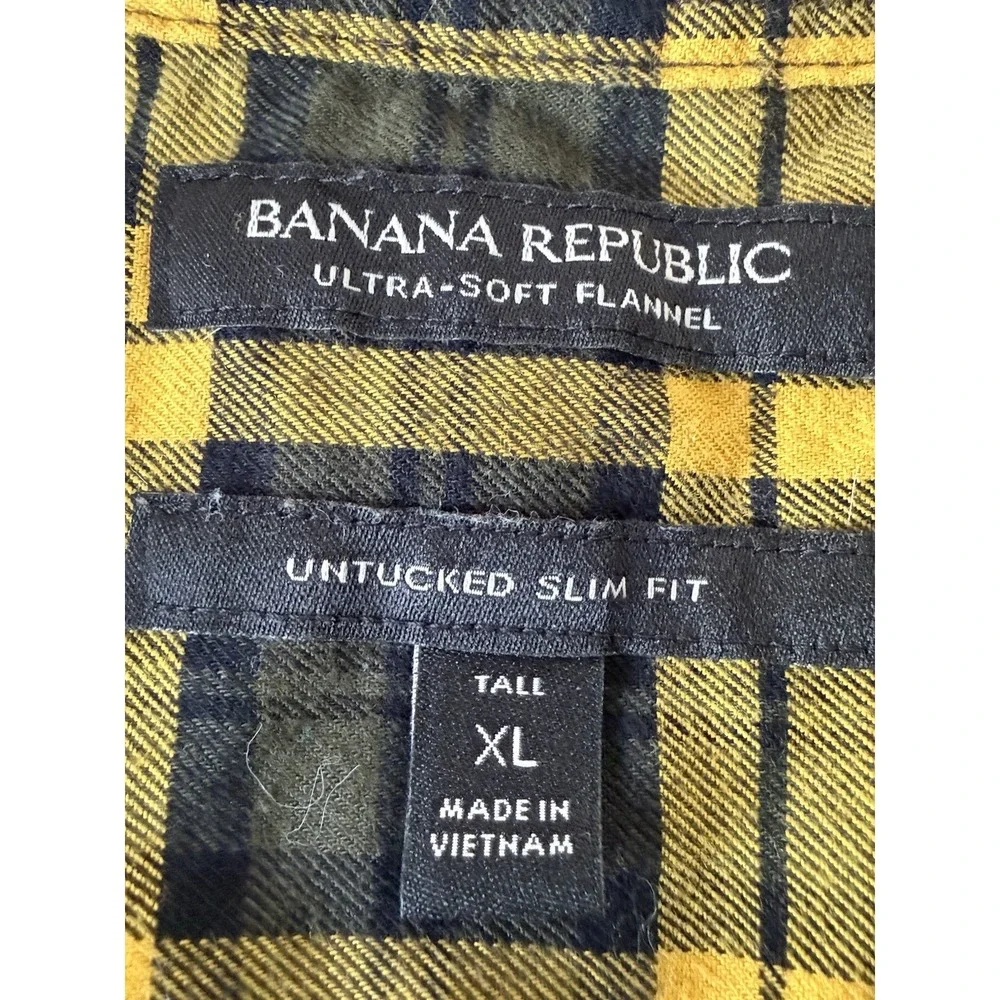 Banana Republic Black &‎ Yellow Soft Flannel Plaid Shirt Untucked Fit Mens XL